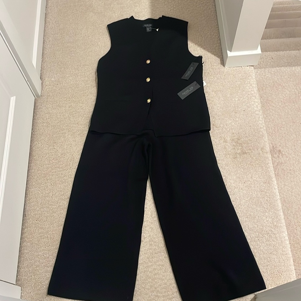 Sleek Black Two Piece Pants Set with Gold Buttons